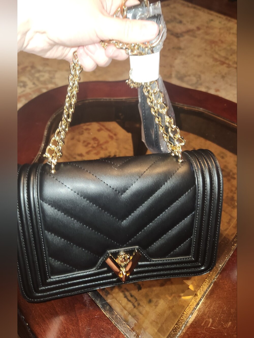 Valntino Orlandi Black Quilted Chain Shoulder Bag with Gold Hardware - Picture 2 of 4